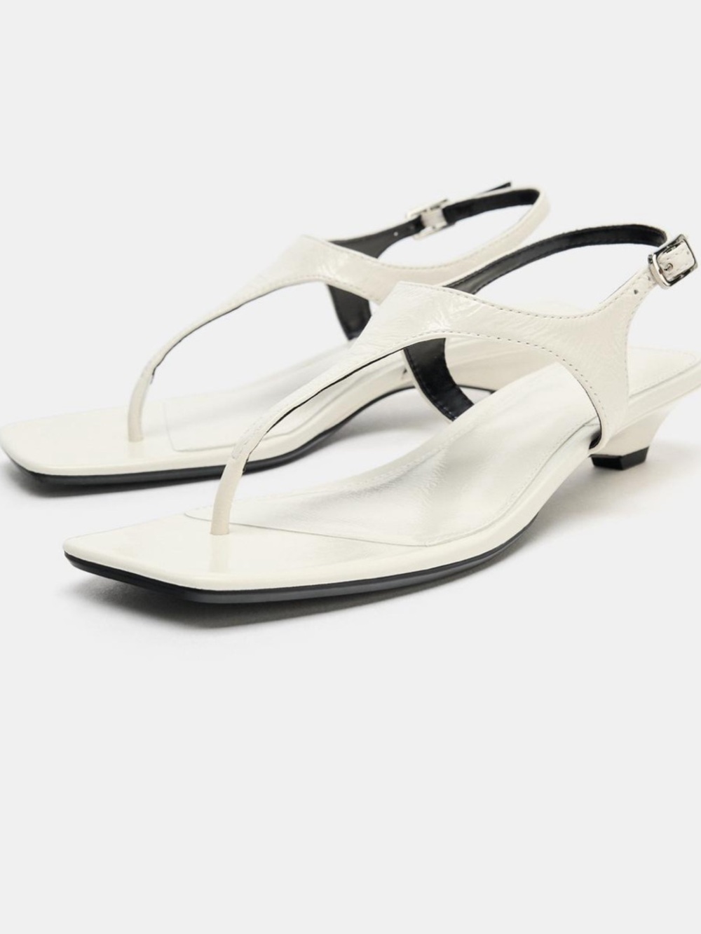 Zara White Thong Slingback Sandals with Low Heel